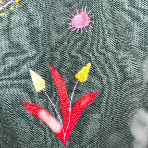 Vintage Ecuadorian Forest Green Embroidered Wedding tunic dress M - Picture 10 of 10